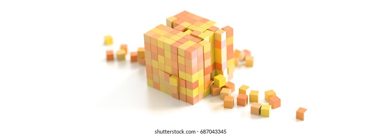 Exploding cubes, original 3d rendering