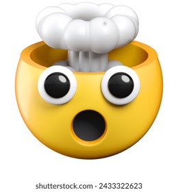 Exploding Head emoji, face with  the top of its head exploding in the shape of a brain-like mushroom cloud, emoticon 3d rendering