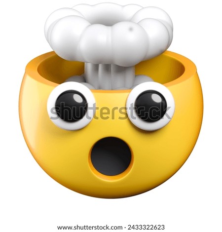 Exploding Head emoji, face with  the top of its head exploding in the shape of a brain-like mushroom cloud, emoticon 3d rendering