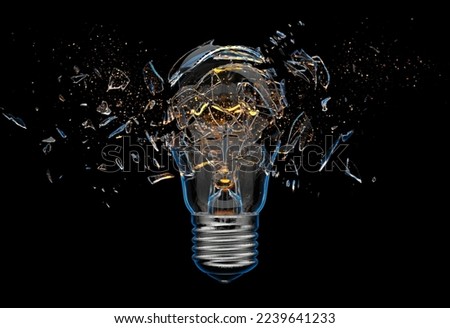 Exploding light bulb on a blue background, . 3D Illustration
