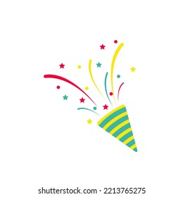 Exploding Party Popper Cone With Confetti Isolated On White Background.