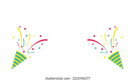 Exploding Party Popper Cone With Confetti Isolated On White Background.