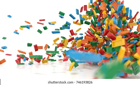 Exploding toy bricks, original 3d rendering