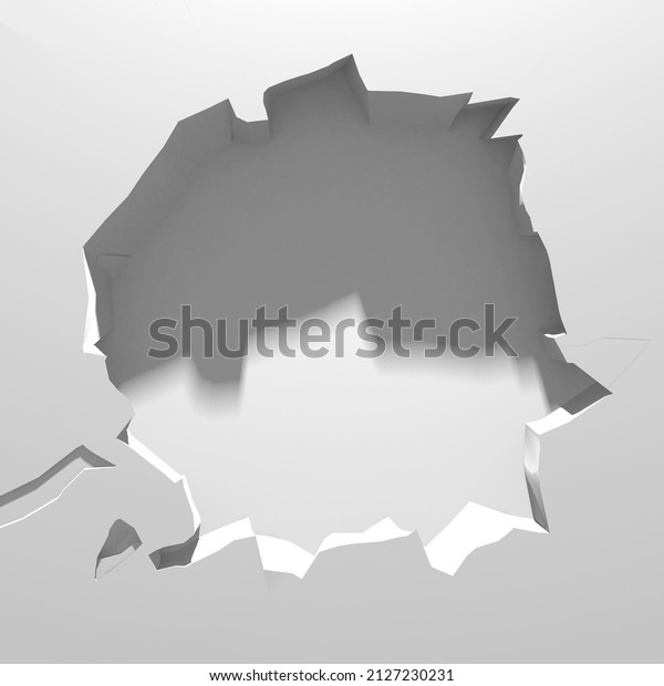Exploding wall\
with free area on center. Dark destruction cracked hole in white\
stone wall. 3d render\
illustration