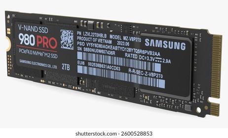 Explore the capabilities of the Samsung 980 PRO V-NAND, a PCIe 4.0 NVMe M.2 SSD with a 2TB capacity, designed for optimal speed and efficiency in data storage applications.