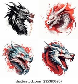 Explore the captivating world of fantasy with this intricately designed dragon head illustration. Perfect for adding a touch of mythical allure to your creative projects with a sense of awe and wonder