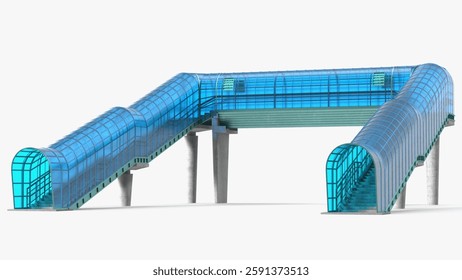 Explore this architectural pedestrian overpass featuring a sleek glass tunnel design, perfect for urban environments.