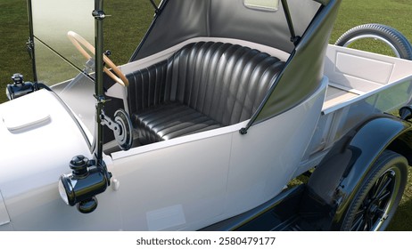 Explore this classic vehicle featuring elegant leather seating and authentic detailing, ideal for period scenes and historical settings.