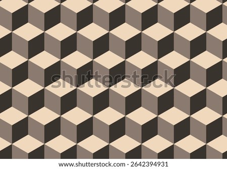 Explore a vector illustration of isometric cubes in a seamless pattern. This abstract, colorful background features a 3D cube texture in shades of brown, creating a geometric graphic pattern.