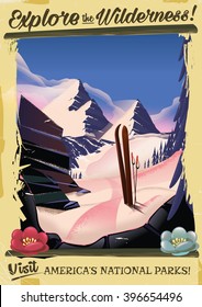 Explore The Wilderness Vintage Ski Travel Poster.