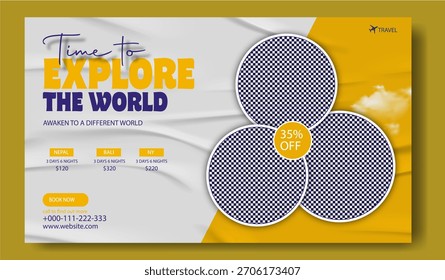 Explore the world with us plan your vacations now travel agency advertisement with discount offer.
Explore the world with us plan your vacations now with stunning travel photography .