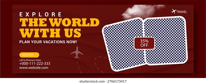 Explore the world with us plan your vacations now travel agency advertisement with discount offer.
Explore the world with us plan your vacations now with stunning travel photography .