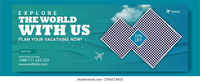 Explore the world with us plan your vacations now travel agency advertisement with discount offer.
Explore the world with us plan your vacations now with stunning travel photography .