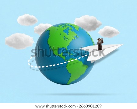 Exploring the World with Vision: Paper Plane Perspective. A creative metaphor for global strategy, foresight, and modern exploration.