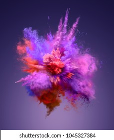 Explosion Of Colorful Dust. Freeze Motion Of Color Powder Exploding. Illustration
