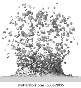 Explosion Destruction With Many Chaotic Fragments. Abstract Destruction Background. 3d Render Illustration