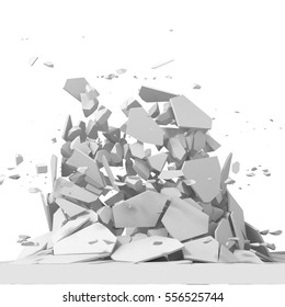 Explosion Destruction With Many Chaotic Fragments. Abstract Destruction Background. 3d Render Illustration