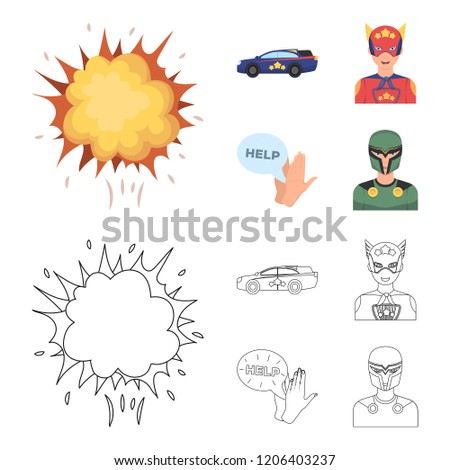 Explosion, fire, smoke and other web icon in cartoon,outline style.Superman, superforce, cry, icons in set collection.