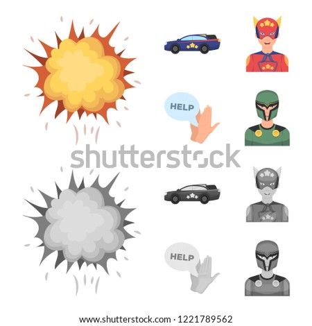 Explosion, fire, smoke and other web icon in cartoon,monochrome style.Superman, superforce, cry, icons in set collection.
