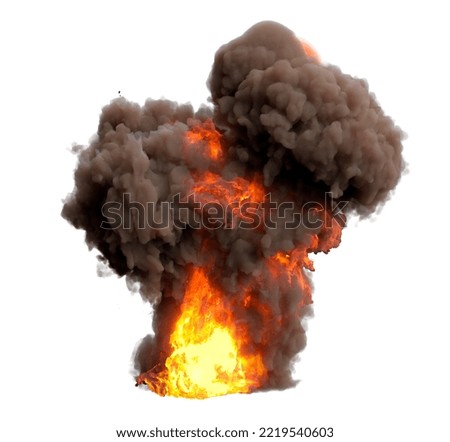 Explosion with flames and smoke, isolated background, 3D illustration