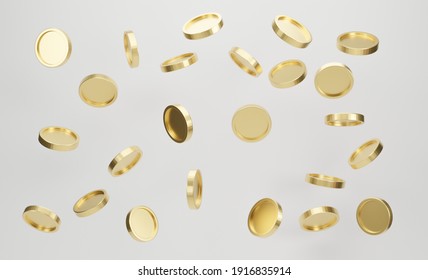 Explosion of golden coins on white background. Jackpot or casino poke concept. 3d rendering.