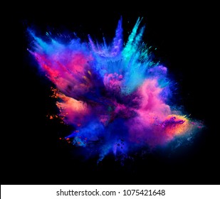 Explosion of pink and blue powder on black background. Illustration