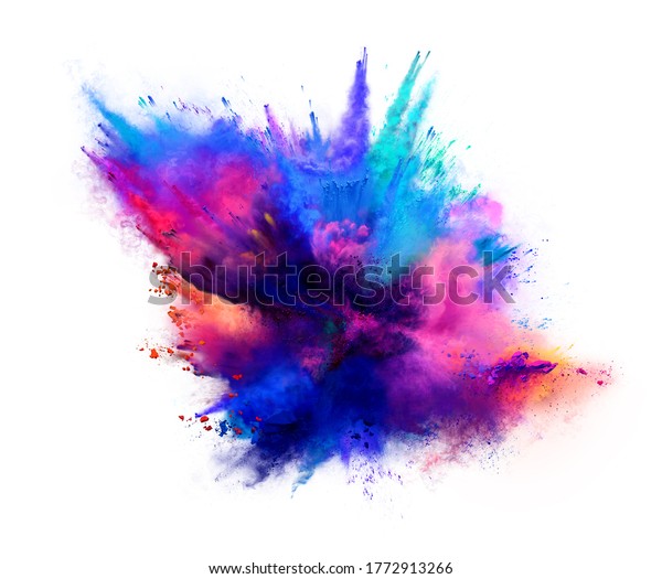 Explosion of pink and\
blue powder on white background. Freeze motion of color powder\
exploding. 3D\
illustration