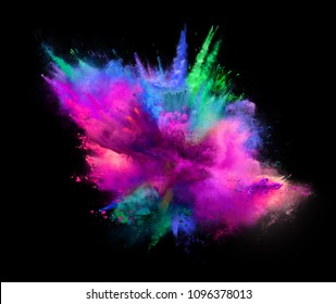 Explosion of pink and green powder on black backgound. 3D illustration