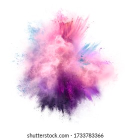 Explosion Of Pink, Violet And Blue Powder. Freeze Motion Of Color Powder Exploding. 3d Illustration