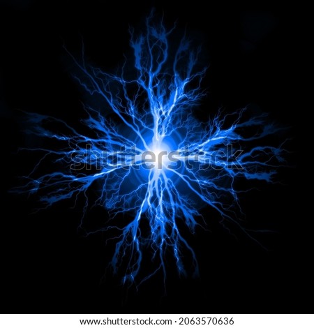 Explosion of pure power and electricity in the dark blue plasma electrical energy Foto d'archivio © 