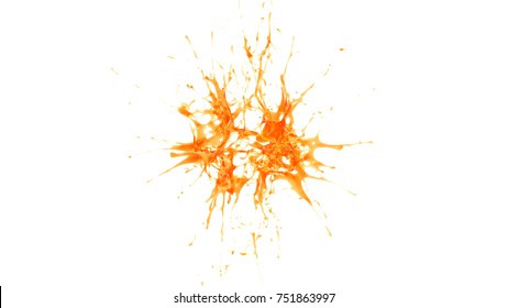 explosion of two drops of orange juice. 3d rendering
