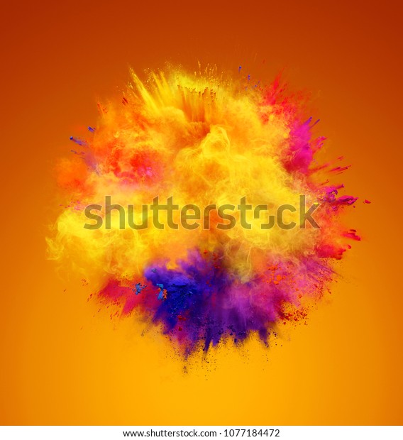 黄 赤 青の粉の爆発 カラーパウダーが爆発する動きをフリーズします
