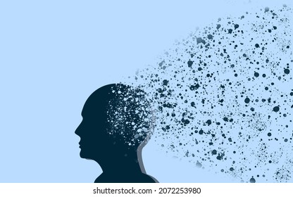 Explosive human head brain breaking into small pieces of burst. Losing Memories and Sharpness of Brain. World mental health and Alzheimer Concept	