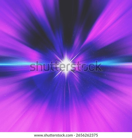 Explosive retro synthwave burst in violet and electric blue, radiating from a central light point like a cosmic portal. Perfect for vintage album covers, vaporwave posters, or sci-fi music visuals.