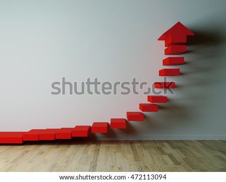 Exponential growth, 3D render of exponential arow pointing up