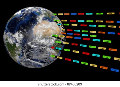 Export containers outwards from Earth globe illustration
