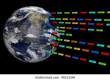 Export containers outwards from Earth globe illustration
