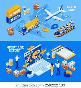 Export and import isometric banner set