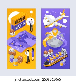 Export and import isometric banner set