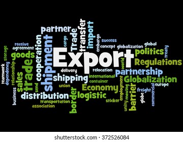 Export, word cloud concept on black background