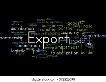 Export, word cloud concept on black background. 