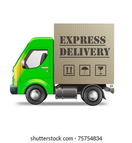 Express-Lieferwagen schnell und dringend Paketversand von Bestellung in Online-Shop-Kartonverpackung Transport