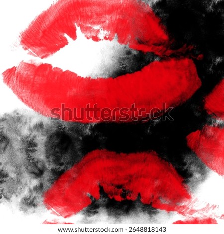 Expression of lust and melancholy – red lips, black smudge