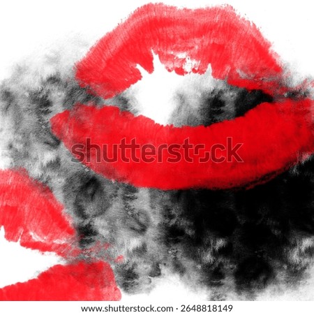 Expression of lust and melancholy – red lips, black smudge
