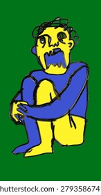 Expressive Abstract Character Crouching in Raw Emotional Neo Expressionism Style