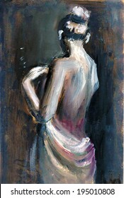 Expressive oil painting with woman figure illustration poster print interior decoration background wallpaper paper journal artwork impressionism