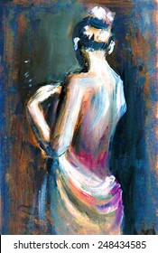 Expressive oil painting with woman figure illustration poster print interior decoration background wallpaper paper journal artwork impressionism