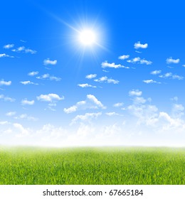 Exquisite Landscape Blue Skies Sunshine Green Stock Illustration