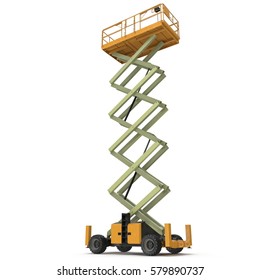 Extended Scissor Lift On White. 3D Illustration