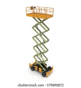 Extended Scissor Lift On White. 3D Illustration